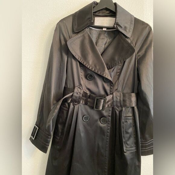 NWOT Jessica Simpson Sz M Classic Black Trench Coat, Belted - Picture 3 of 12